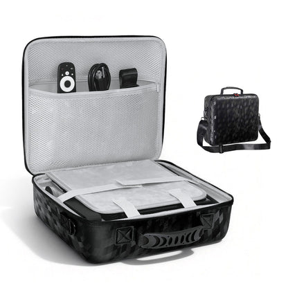 Shows the carrying case open and closed.