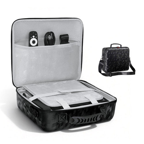 Shows the carrying case open and closed.