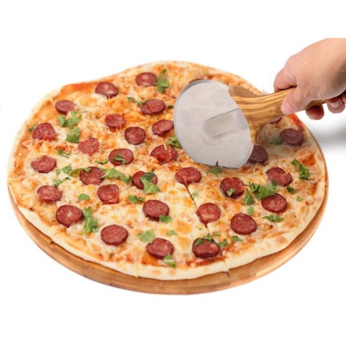 Olivewood Pizza Cutter in use