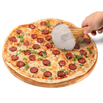 Olivewood Pizza Cutter in use