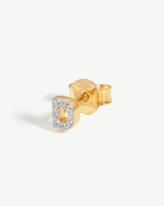Pave Initial Single Stud Earring - Initial D | 18ct Gold Plated Vermeil/Cubic Zirconia Earrings Missoma