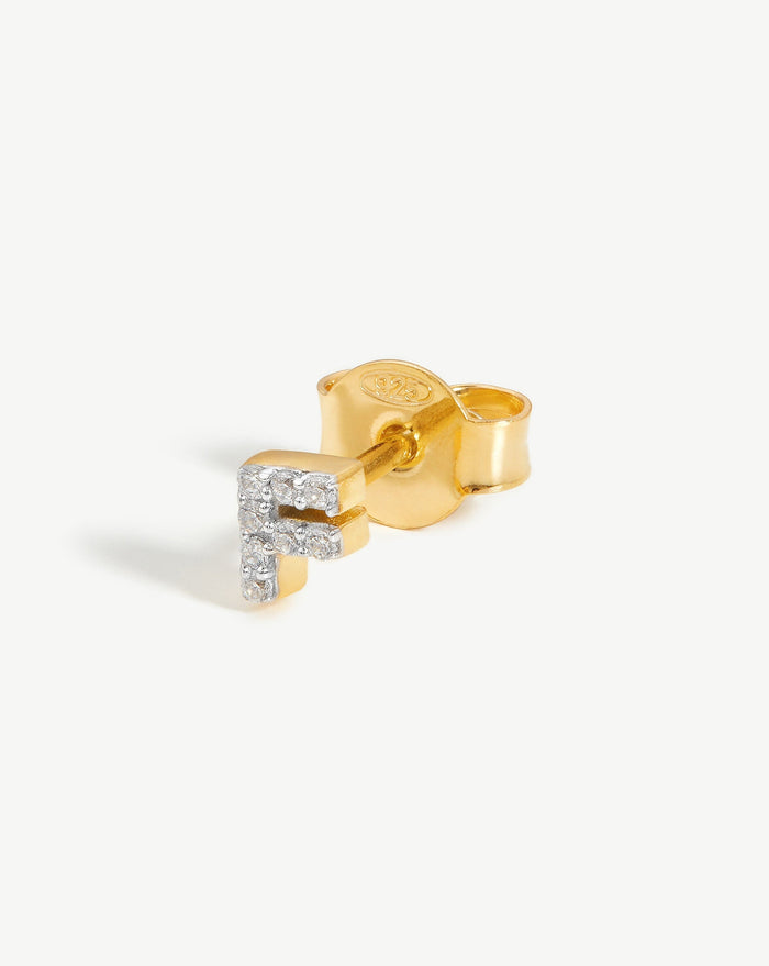 Pave Initial Single Stud Earring - Initial F | 18ct Gold Plated Vermeil/Cubic Zirconia Earrings Missoma