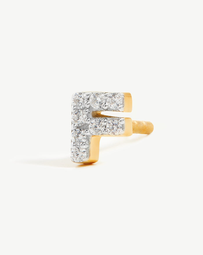Pave Initial Single Stud Earring - Initial F | 18ct Gold Plated Vermeil/Cubic Zirconia Earrings Missoma