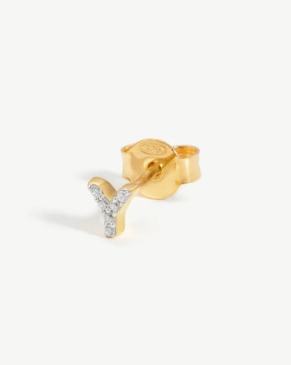 Pave Initial Single Stud Earring - Initial Y | 18ct Gold Plated Vermeil/Cubic Zirconia Earrings Missoma