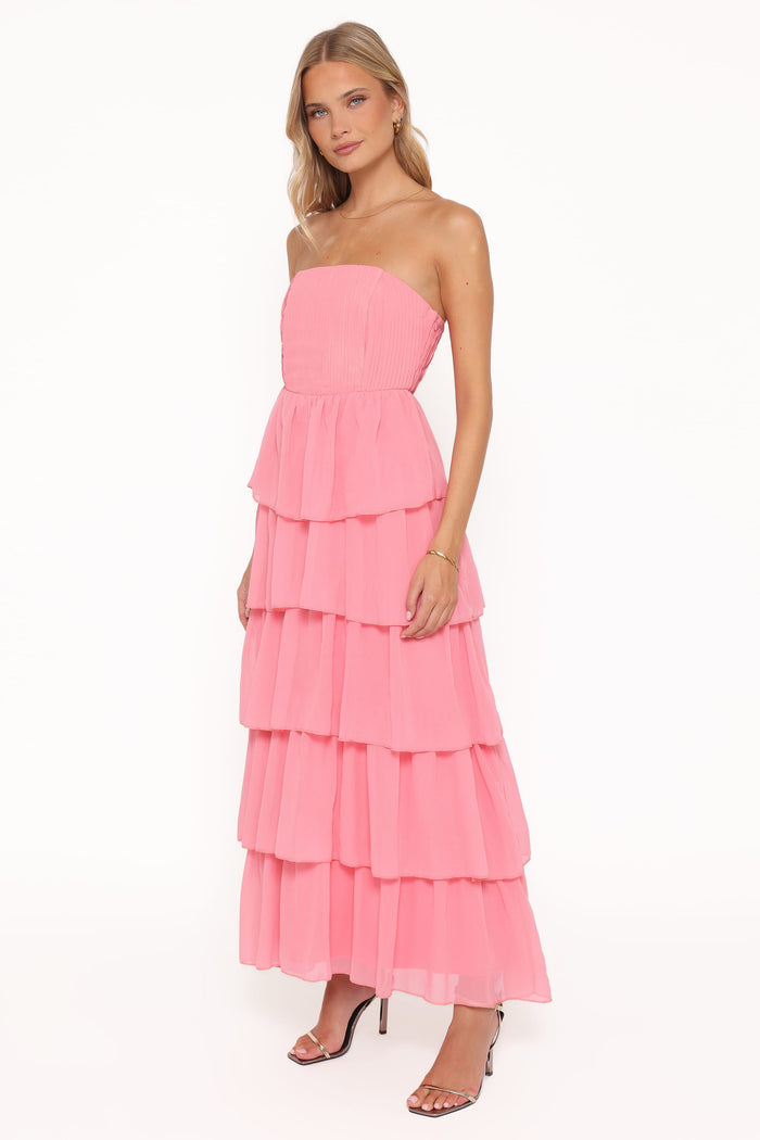 Petal and Pup USA DRESSES Peachester Strapless Maxi Dress - Coral