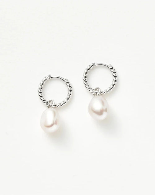 Pearl Twisted Small Drop Hoop Earrings | Sterling Silver/Pearl Earrings Missoma