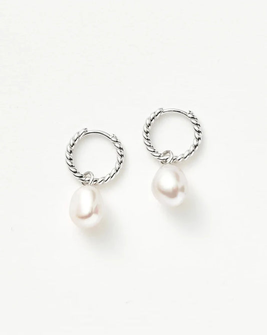 Pearl Twisted Small Drop Hoop Earrings | Sterling Silver/Pearl Earrings Missoma