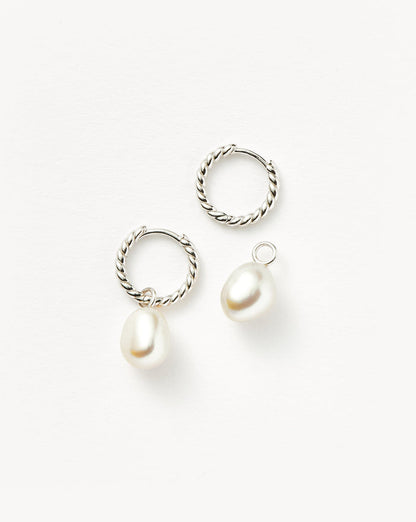 Pearl Twisted Small Drop Hoop Earrings | Sterling Silver/Pearl Earrings Missoma