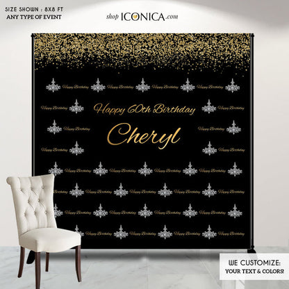 Personalized Birthday Backdrop, Gold Chandelier Banner (Printed or Printable)