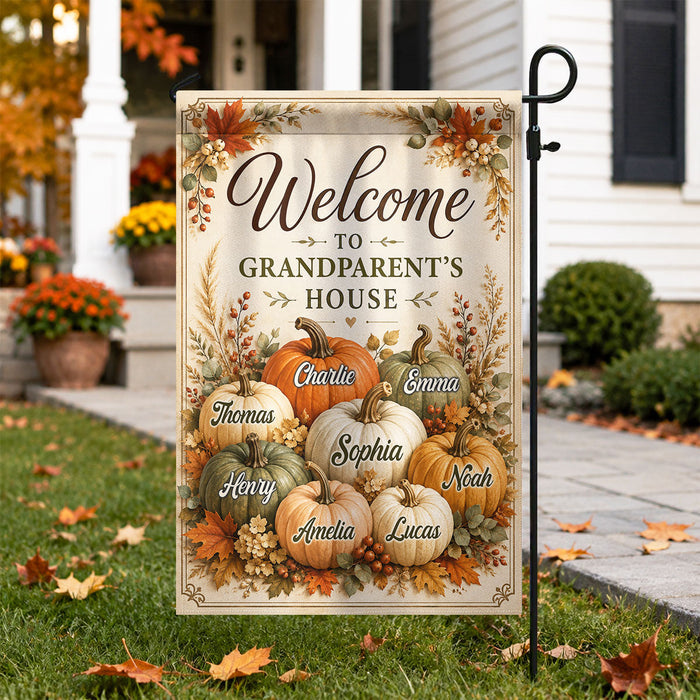 Personalized "Welcome To Grandparent's House" Fall Pumpkin Garden Flag – Seasonal Decor Gift For Grandma & Grandpa