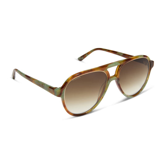 diff eyewear featuring the pia aviator sunglasses with a ionian brown green tortoise frame and brown gradient polarized lenses angled view