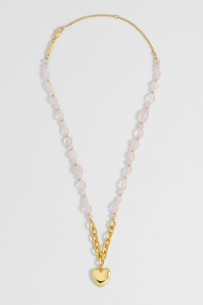 Pink Gemstone Heart Charm Necklace
