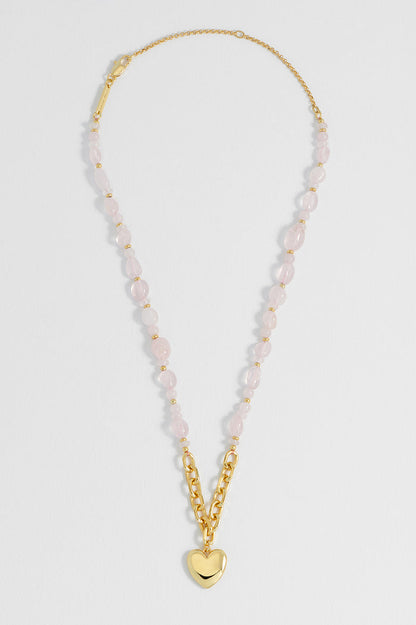 Pink Gemstone Heart Charm Necklace