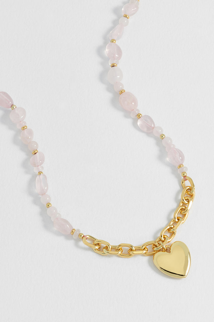 Pink Gemstone Heart Charm Necklace