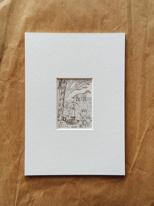 Pony in the Field: original ink drawing