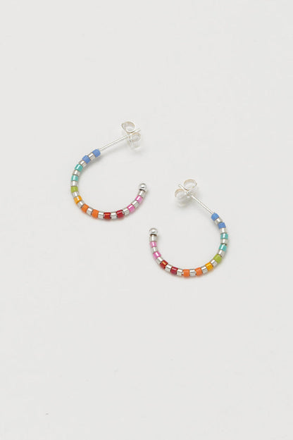 Rainbow Beaded Hoop Earrings