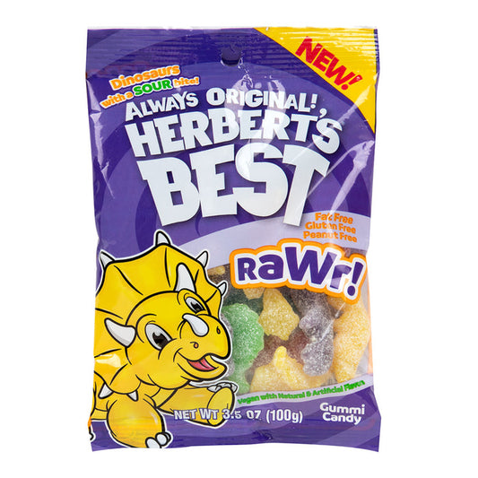 Rawr! Sour Dinosaur Gummy Candy Peg Bags - 12 Count
