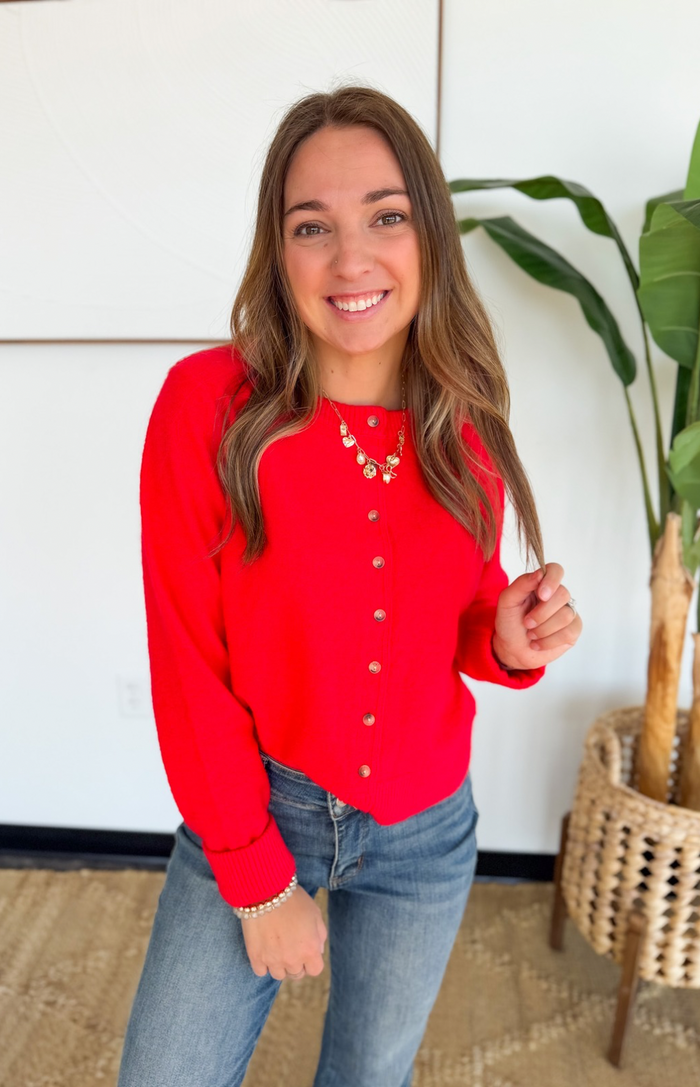 Red Button Up Cardigan Sweater