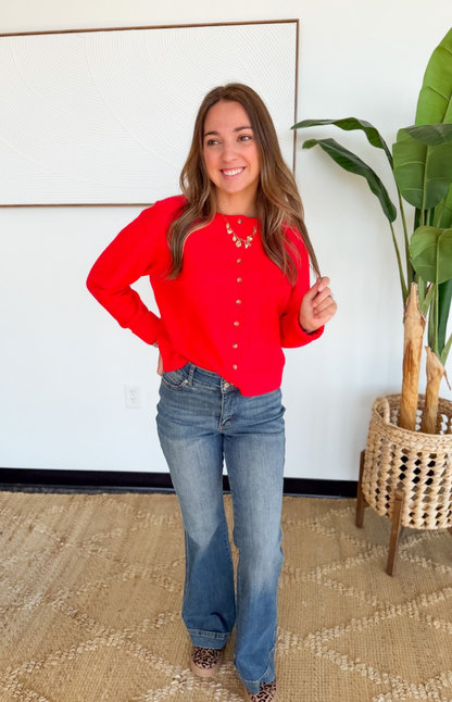 Red Button Up Cardigan Sweater