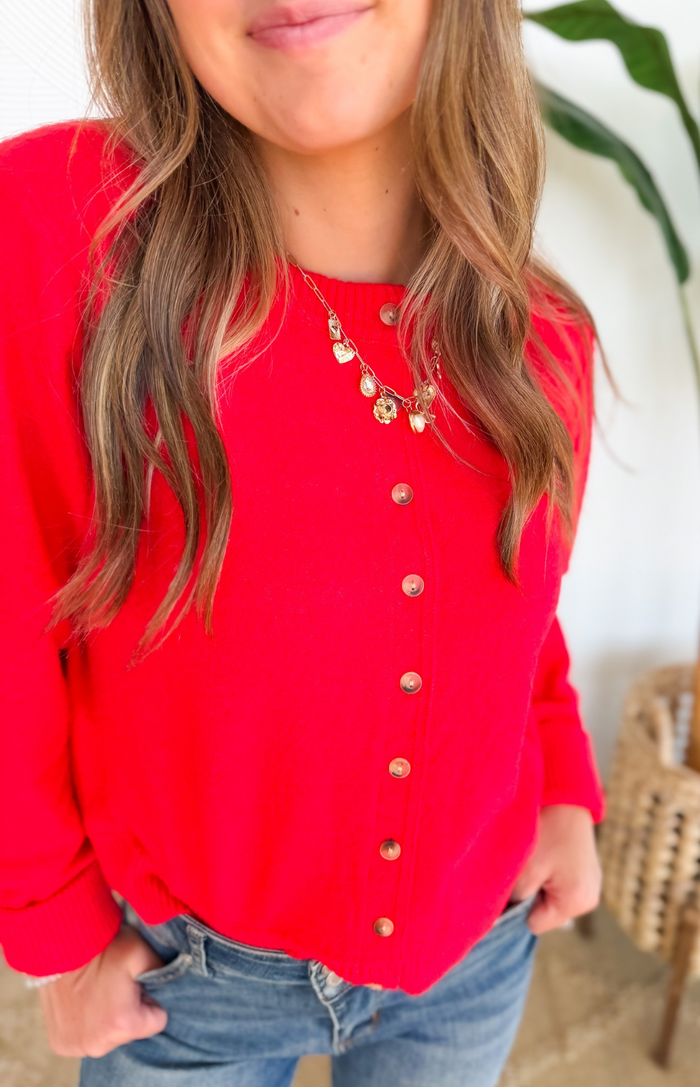 Red Button Up Cardigan Sweater
