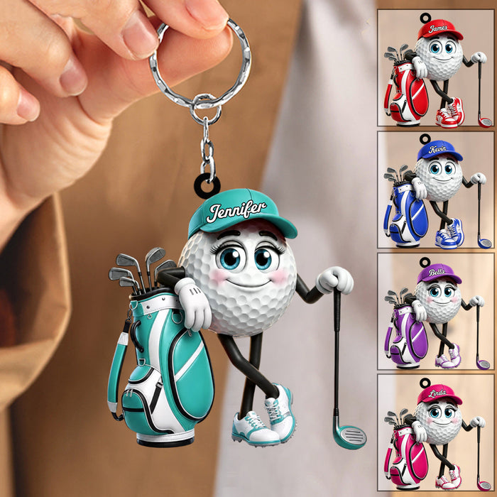 Relaxed Confident Pose Personalized Golf Ball Mascot Keychain Gift for Male & Female Golfer