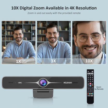 With a single press of a button, the NexiGo N970P webcam allows you to zoom in up to 10x.