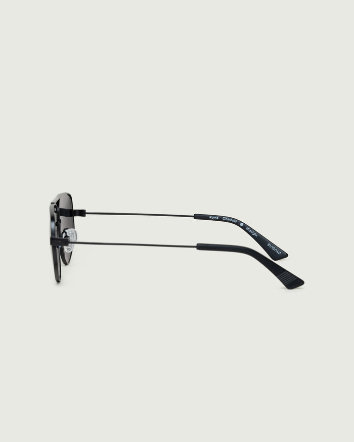 Charcoal Polarized::Rome Sunglasses pilot black metal side