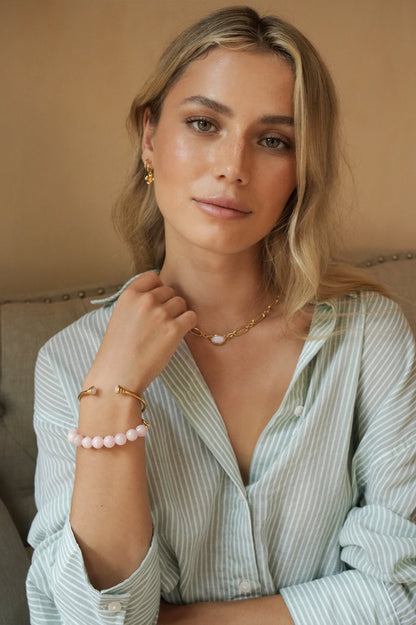 Rose Quartz Cabochon Open Bangle