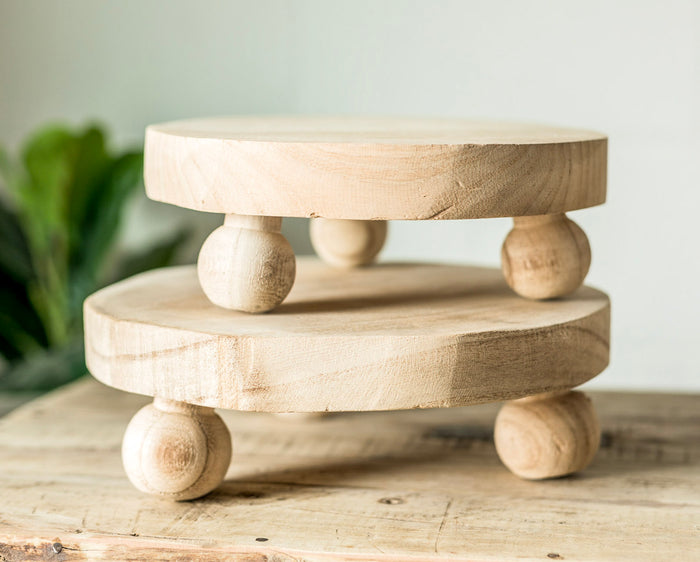 Round Wooden Pedestal w/ Ball Feet