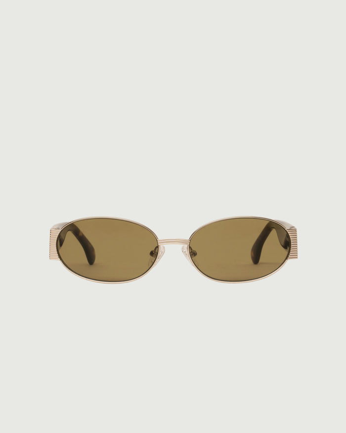 White Gold Chartreuse::Moya Sunglasses oval Gold metal front