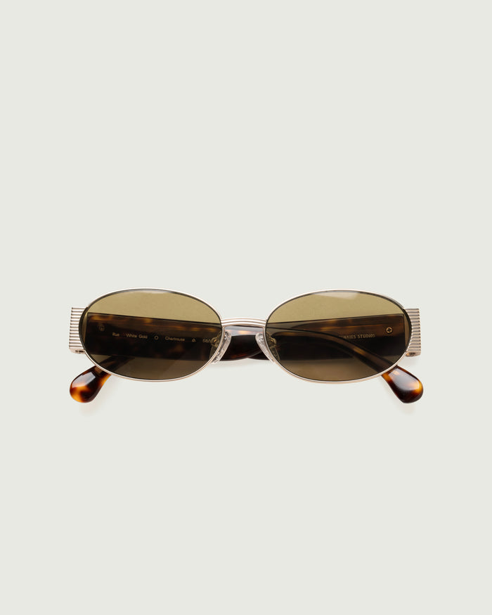 White Gold Chartreuse::Moya Sunglasses oval Gold metal top