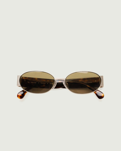 White Gold Chartreuse::Moya Sunglasses oval Gold metal top