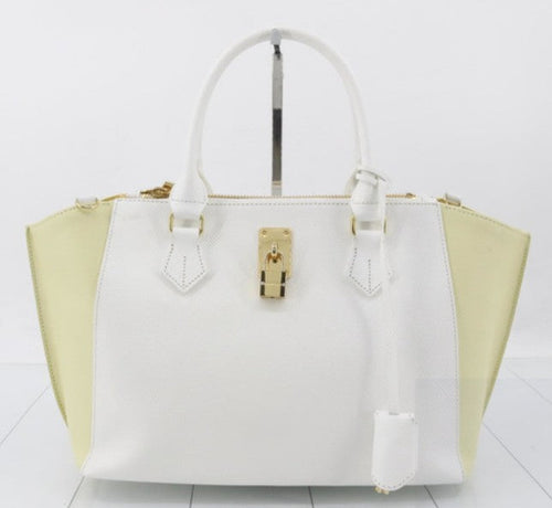 Samantha Thavasa Leather White & Yellow Colour Tote Bag