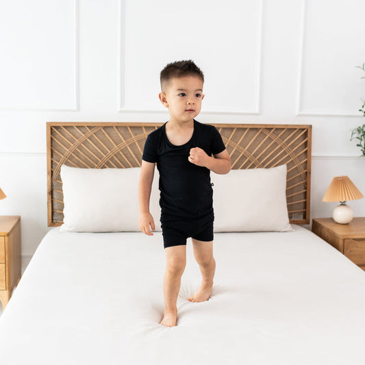 Toddler wearing Short Sleeve Pajamas in Midnight Black