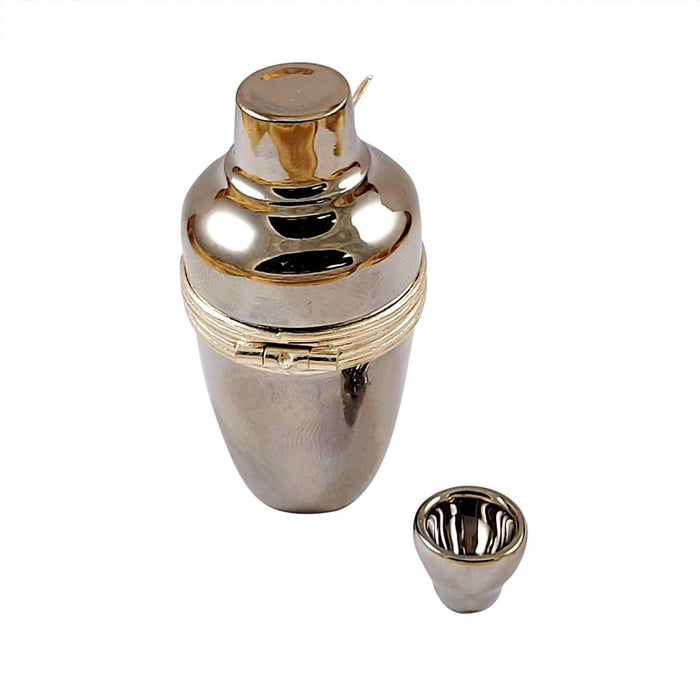 Silver Cocktail Shaker with Removable Shot Glass Porcelain Limoges wine French Trinket Box
