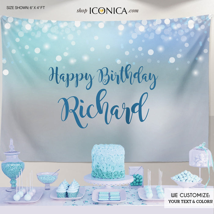 Silver Sparkle Birthday Party Backdrop, Personalized Banner (Printed or Printable)