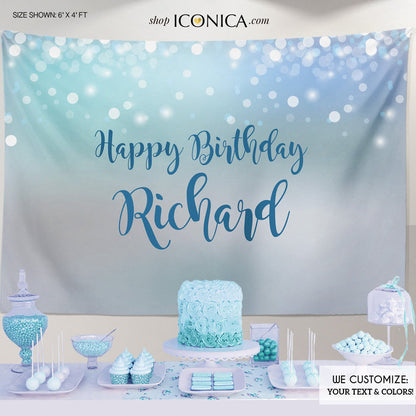 Silver Sparkle Birthday Party Backdrop, Personalized Banner (Printed or Printable)
