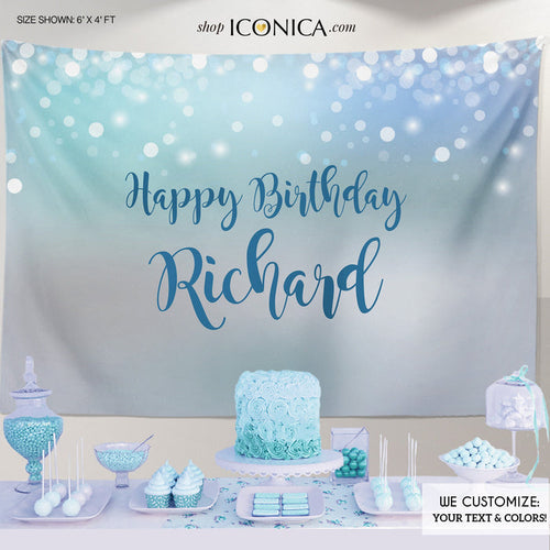 Silver Sparkle Birthday Party Backdrop, Personalized Banner (Printed or Printable)