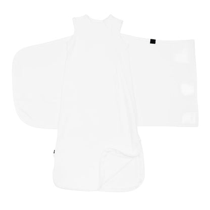 Sleep Bag Swaddler in Cloud 0.5 shown unswaddled and unzipped at the bottom