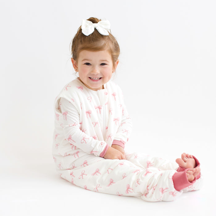 Toddler modeling Sleep Bag Walker in Bow 1.0
