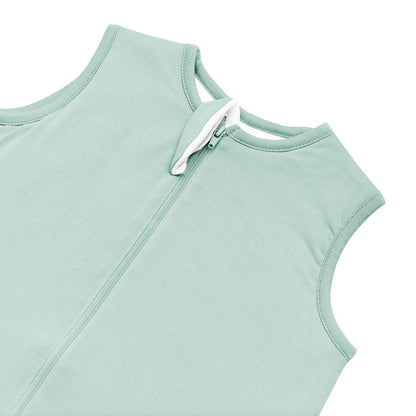 Close up of zipper garage on Kyte Baby Sleep Bag Walker in Sage 1.0