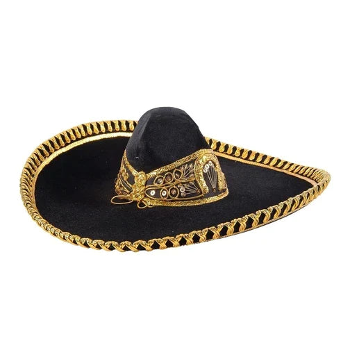 Sombrero charro negro con bordados dorados tradicional mexicano