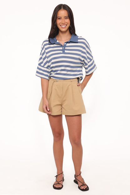 Petal and Pup USA TOPS Sophia Short Sleeve Rugby Top - Blue/White Stripe