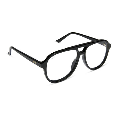 diff eyewear featuring the tatum aviator prescription glasses with a black frame angled view