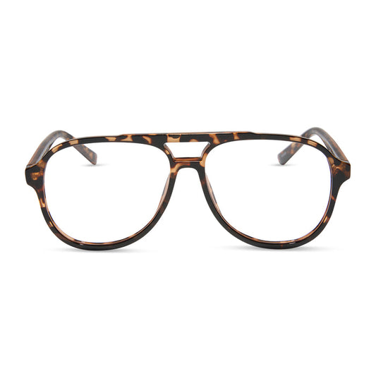 diff eyewear featuring the tatum aviator prescription glasses with a espresso tortoise frame front view