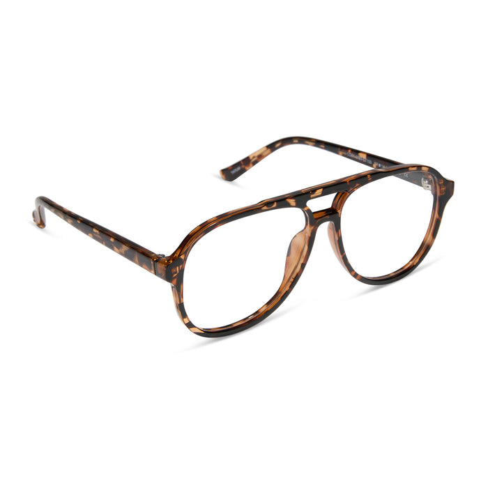 diff eyewear featuring the tatum aviator prescription glasses with a espresso tortoise frame angled view