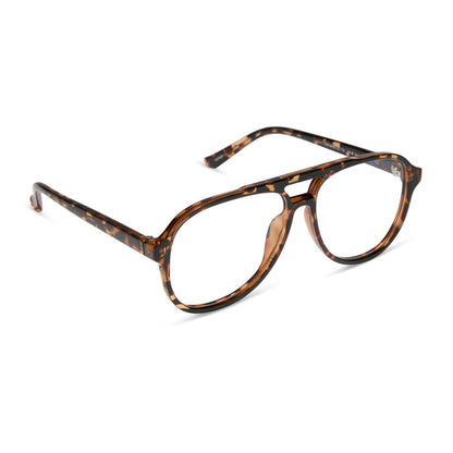 diff eyewear featuring the tatum aviator prescription glasses with a espresso tortoise frame angled view