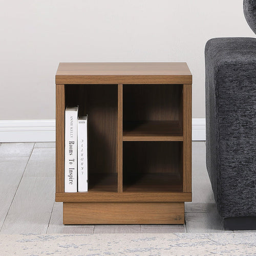 Tauris VICEETWAL Side Table – Walnut Veneer Cube Table with Open Storage