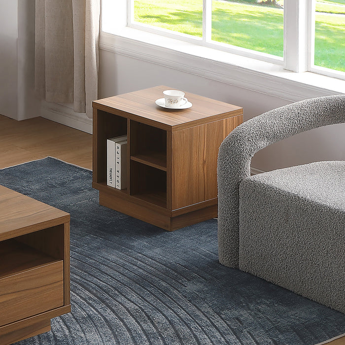 Tauris VICEETWAL Side Table – Walnut Veneer Cube Table with Open Storage