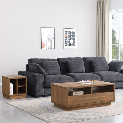 Tauris VICEETWAL Side Table – Walnut Veneer Cube Table with Open Storage